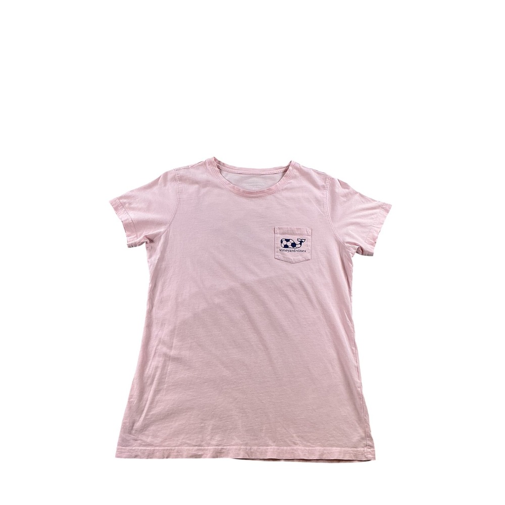 Vineyard Vines Womens Pink Soccer Whale Logo Pocket T-Shirt Size S Short Sleeve